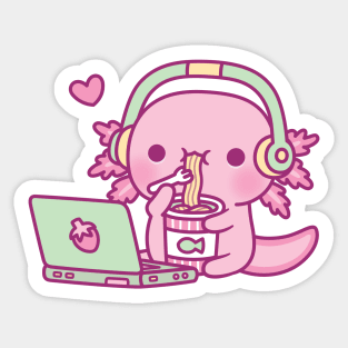 Cute Axolotl Loves Instant Noodles And Anime Sticker